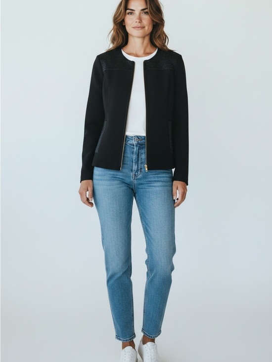 Eileen Fisher Jackets & Blazers - Eileen Fisher Black 100% Wool Textured Chevron Yoke Full Zip Jacket Coat Small M